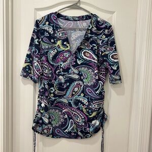 Paisley Print V-Neck Swim Top